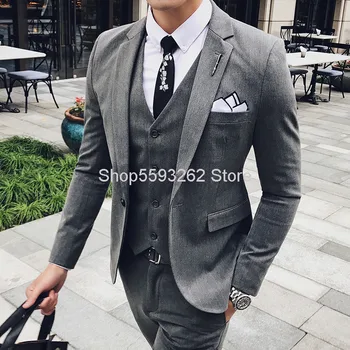 

Solid Color Business Leisure Slim Fit Suit Suit Men Marriage Groom Suit Suit Male