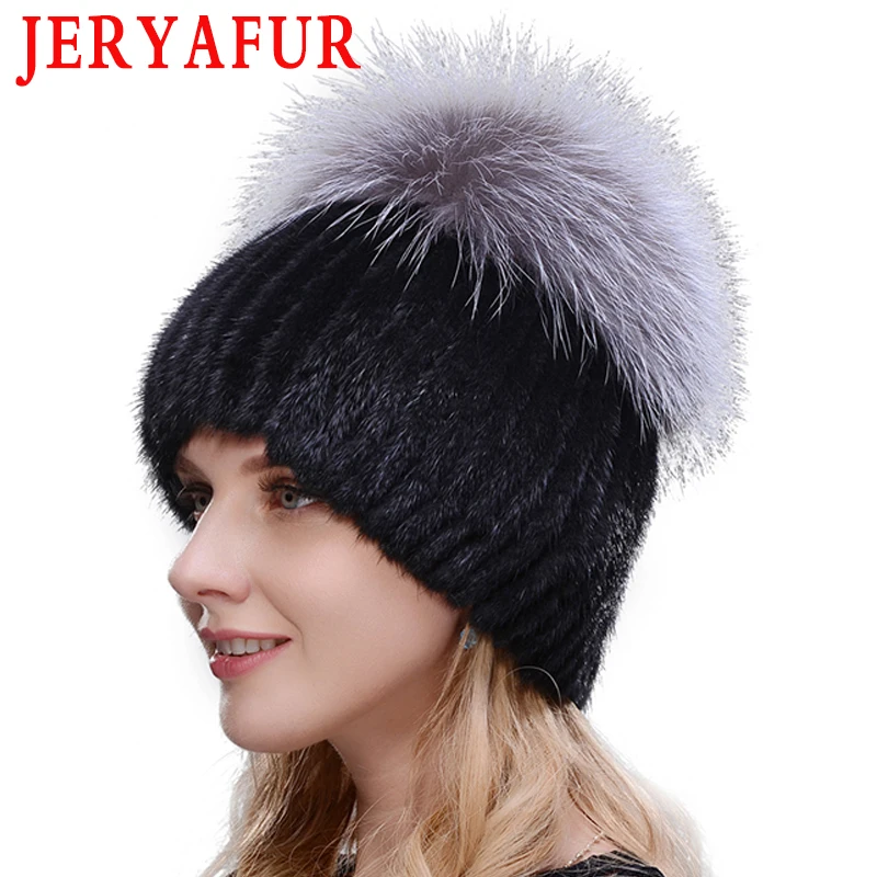 JERYAFUR Новинка, женская меховая шапка, женская теплая Защитная шапка из норки и лисы, шапка ручной работы,, зимняя Лыжная шапка