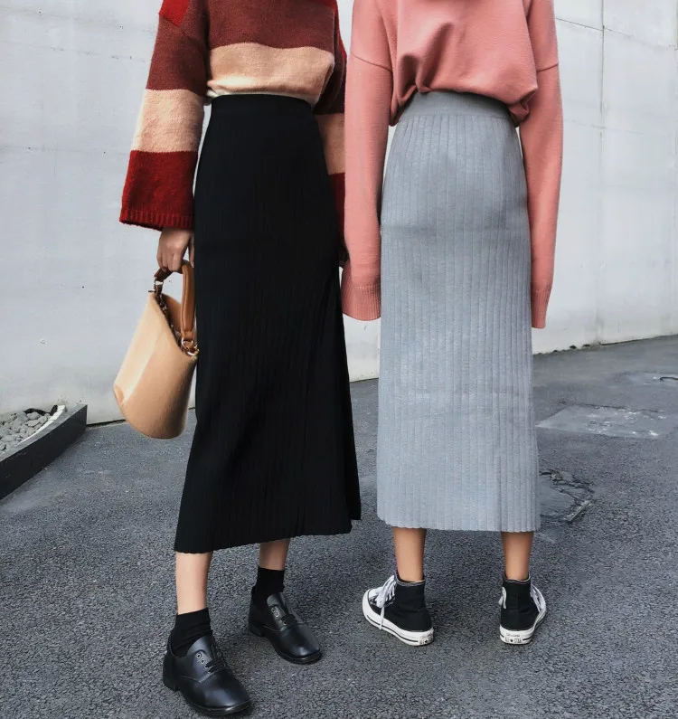 Make 4268# qiu dong bi into the joker knitted skirts side split bar package hip skirt of tall waist pit