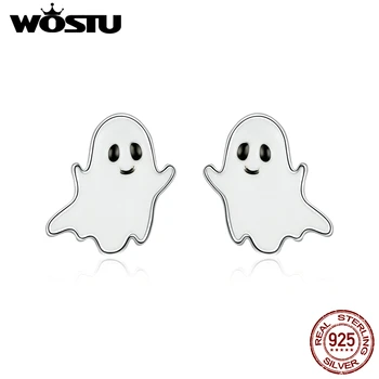 

WOSTU Original 925 Sterling Silver Ghost Stud Earrings Playful Style Small Earrings For Women Jewelry Halloween CQE955