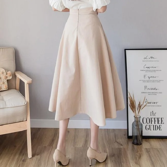 Трапециевидная длинная Плиссированная юбка, Женская юбка с высокой талией и карманами на пуговицах спереди, женская элегантная Корейская большая юбка-пачка Saia AQ989