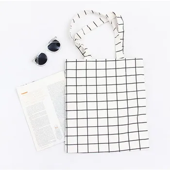 

Hylhexyr Plaid Cotton Grocery Packing Canvas Cloth Bags Reusable Simple Shoulder Bag Tote Handbag Shopping School Books Trip #15