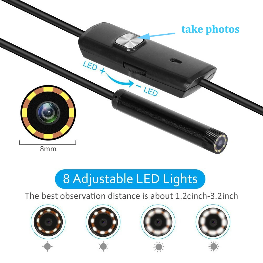 HD 1200P USB C эндоскоп полу жесткий кабель Водонепроницаемый 8 мм объектив