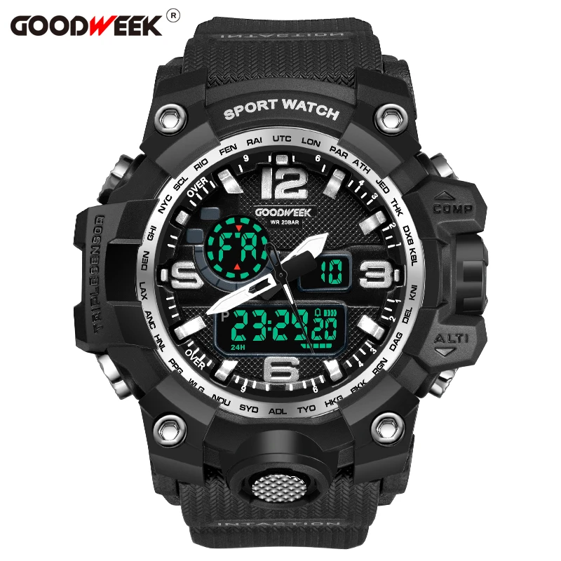Kaufen GOODWEEK Mann Sport Uhr Militär Armee Wasserdichte Digital Quarz Uhr Für Männer Dual Display Uhren Schwimmen Relogios Masculino