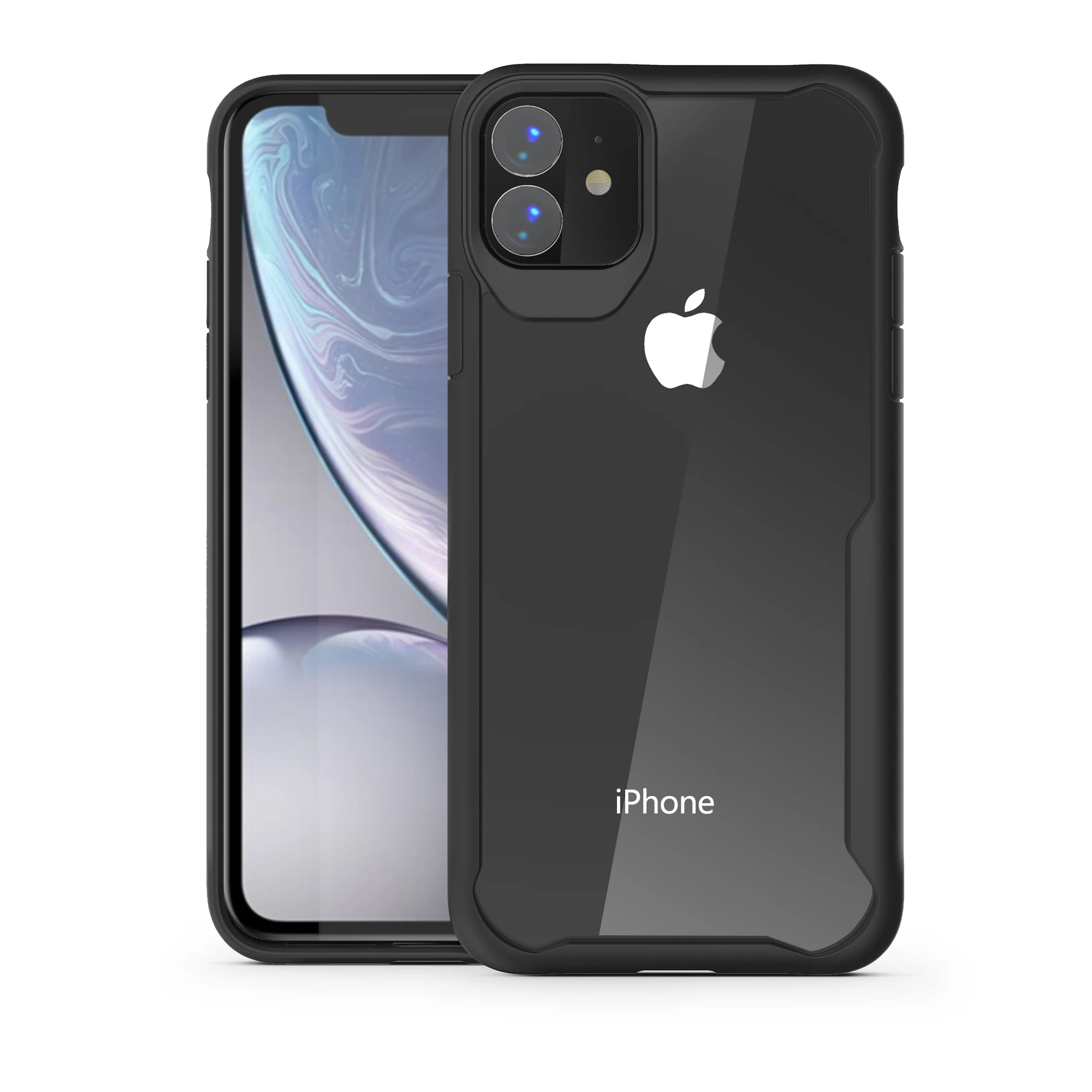 Для Apple iphone 11 Чехол Мягкий силикон+ прозрачный PC Броня Защитная задняя крышка Чехлы для iphone 11 Pro Max iphone 11 11Pro - Цвет: black