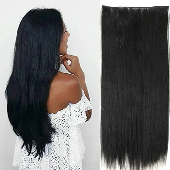 

Black Hair Extensions long Clip in Hair pieces Body Wave For Women Heat Resistant Synthetic Fiber Daily Russian Lady