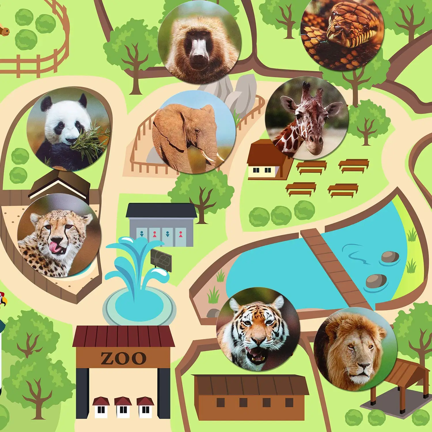 500Pcs/roll Zoo Animals Cartoon Stickers kids toys Lion Tiger Reward Skateboard