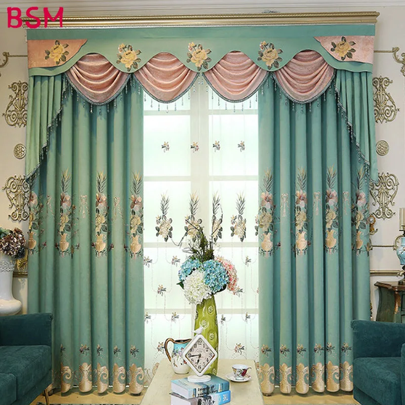

Thick Curtains Blackout Green Curtains Living Room Chinese Flower Curtains Jacquard Drapes Print Living Room AWB0095