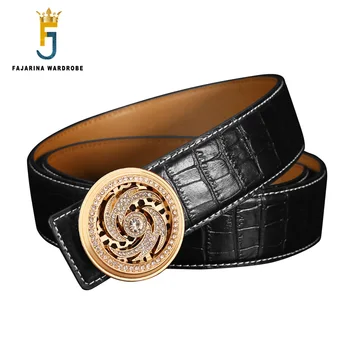 

FAJARINA Men's Quality Crocodile Pattern Cowhide Genuine Leather Belt Unique Design Ring Rotary Smooth Model Belts Men LUFJ900