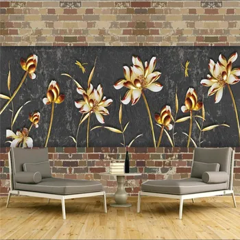 

Custom wallpaper modern brick pattern metal lotus TV background wall decoration - high-grade waterproof material
