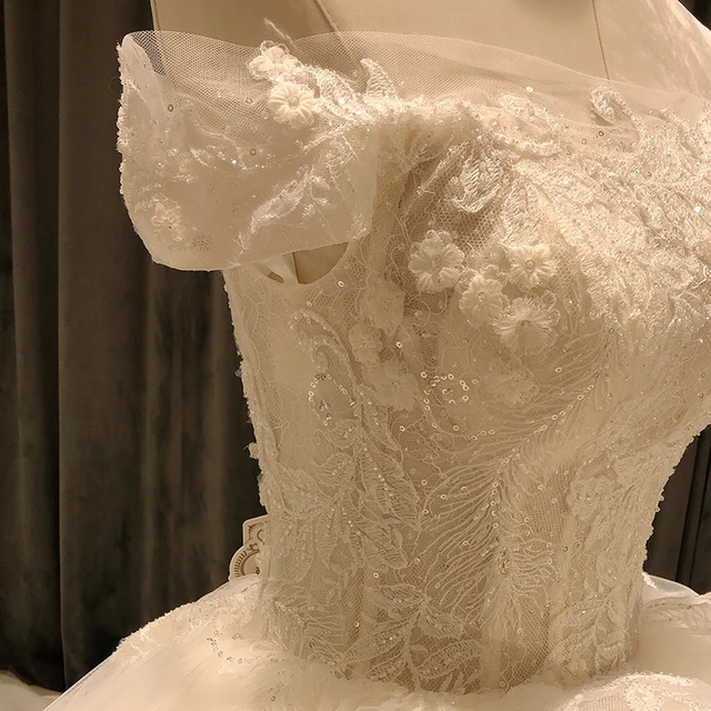 SL-8098 wedding dress 2020 long off shoulder sequin lace corset civil church princesa robe fluide vestidos novias boda bridal 5
