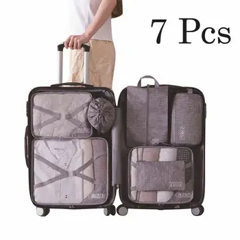 

7PCS Packing Cubes Luggage Storage Organiser Travel Compression Suitcase Bags