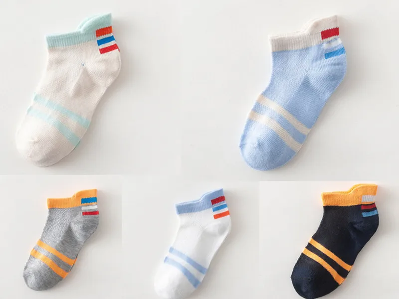 5 пар детских носков для мальчиков и девочек новые детские сетчатая лодка носки на осень, весну, лето Хлопковых Носков в полоску с рисунком медведя для малышей