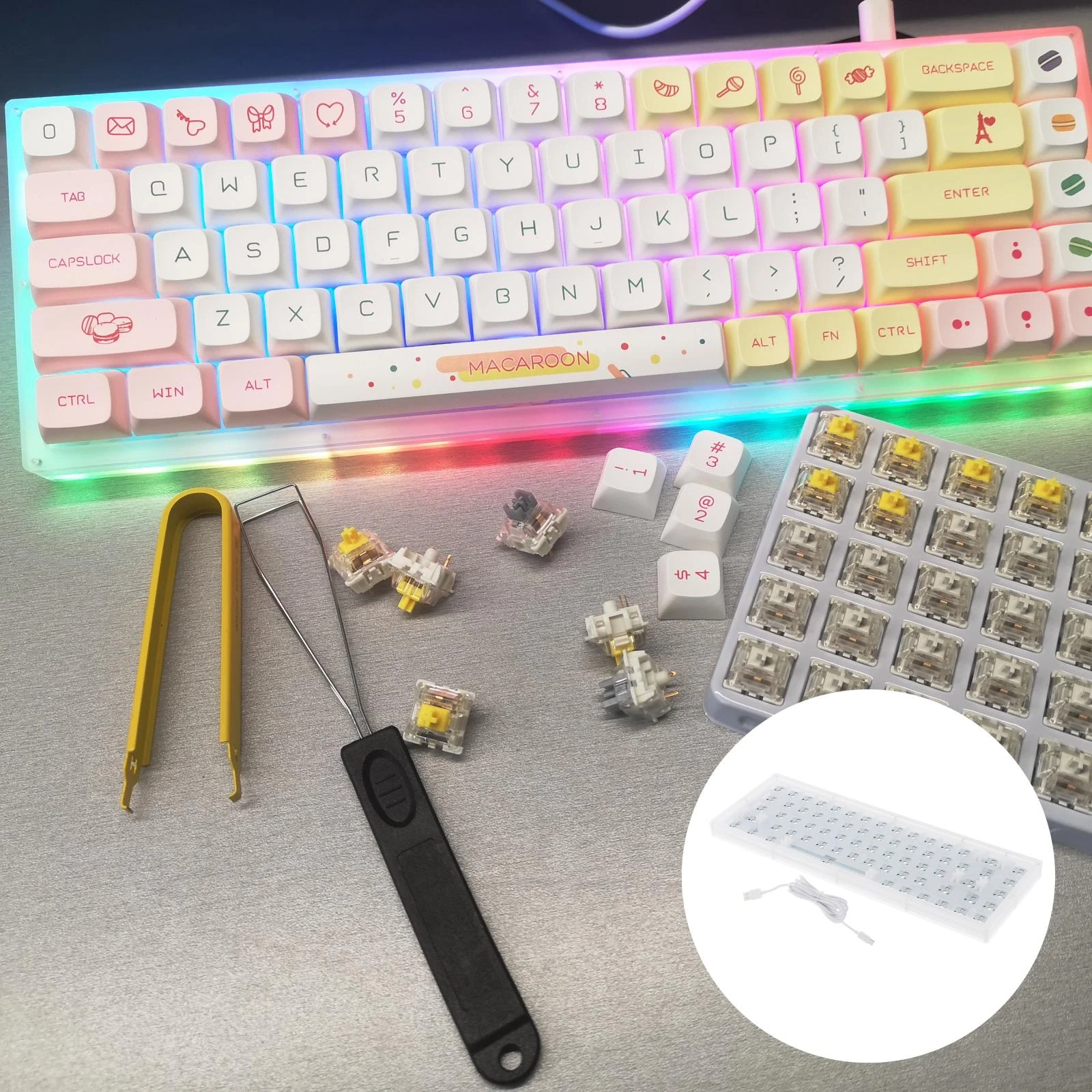 gaming computer keyboard 65% Compact Layout Acrylic Transparent DIY Kit 68 Keys Computer Mechanical Keyboard RGB Backlight ,Plug and Play, Parts portable computer keyboard