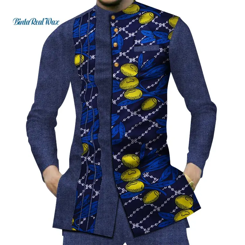 Повседневная Хлопковая мужская африканская одежда Дашики Лоскутная рубашка с принтом топы Bazin Riche традиционная африканская одежда WYN380
