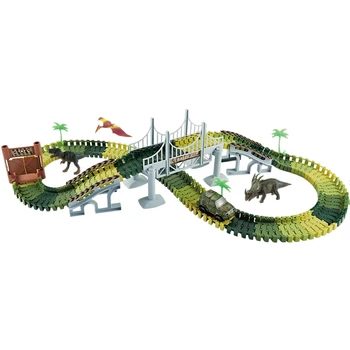

Dinosaur Toys Train Race Car Track Sets 144Pcs Slot Car Race Flexible Tracks for 3 4 5 6 Year Old Boys Girls