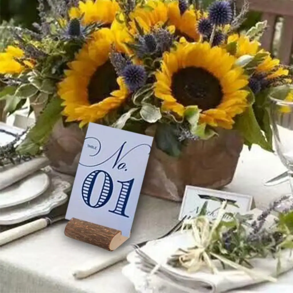 10pcs Wood Pile Name Place Card Photo Holders Natural Wooden Stump Table Number Clip Stand Wedding Party Dinner Table Decor