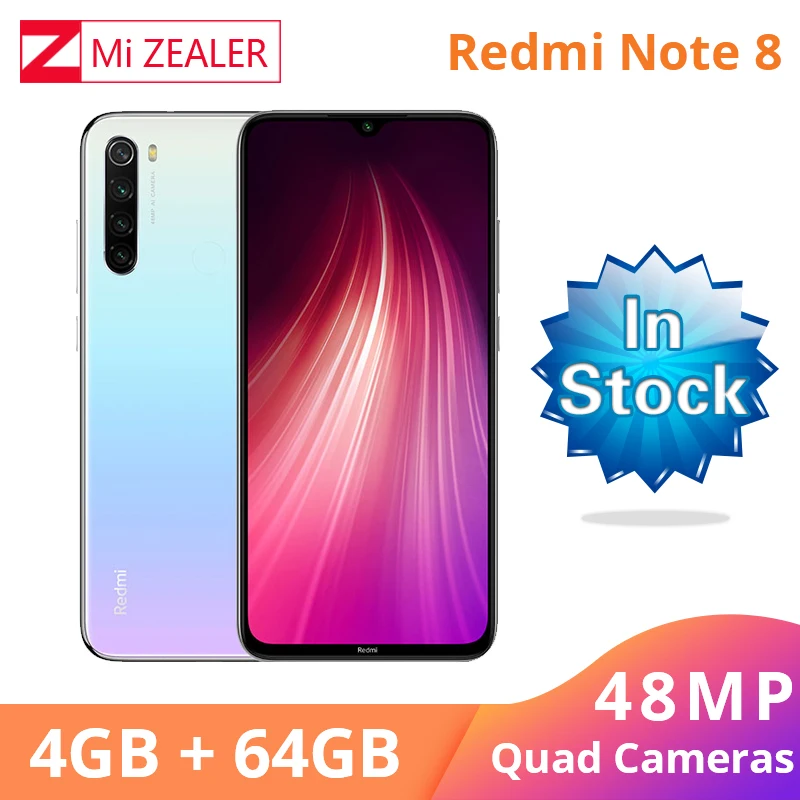 Дешево В наличии! Xiaomi Redmi Примечание 8 4 Гб Оперативная память 64 Гб Встроенная память смартфон на базе восьмиядерного процессора Snapdragon 665 48MP 6,3