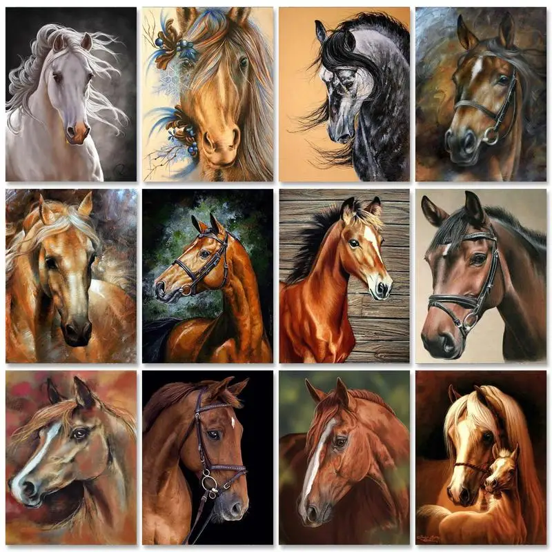Description Picture 2 of itemSDOYUNO Oil Painting By Numbers Horse 60x75cm Paint By Numbers On Canvas Watercolor By Numbers Animals Home Decor