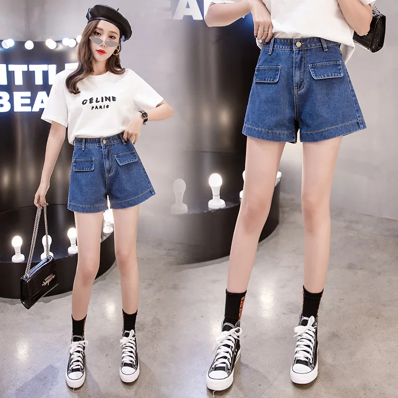 

Jeans Short 2020 Spring And Summer Large Size Dress Fat Mm Loose-Fit High-waisted A- line Pants Hot Pants
