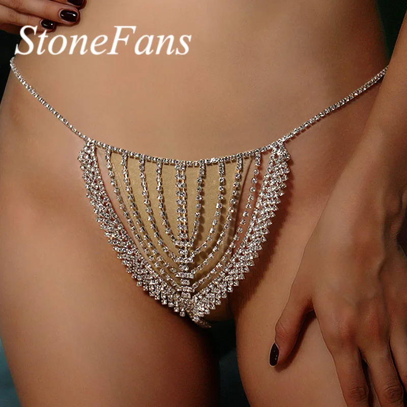 Stonefans модные геометрические полный горный хрусталь стринги бикини трусики для женщин полый сексуальный украшение для тела со Стразами Живот Талия цепь
