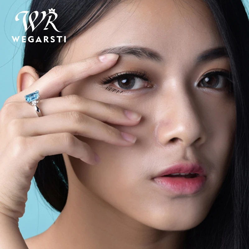 WEGARASTI, серебро 925, Ювелирное кольцо, аквамарин, драгоценный камень, кольца для женщин, настоящее 925 пробы, Серебряное женское Ювелирное кольцо