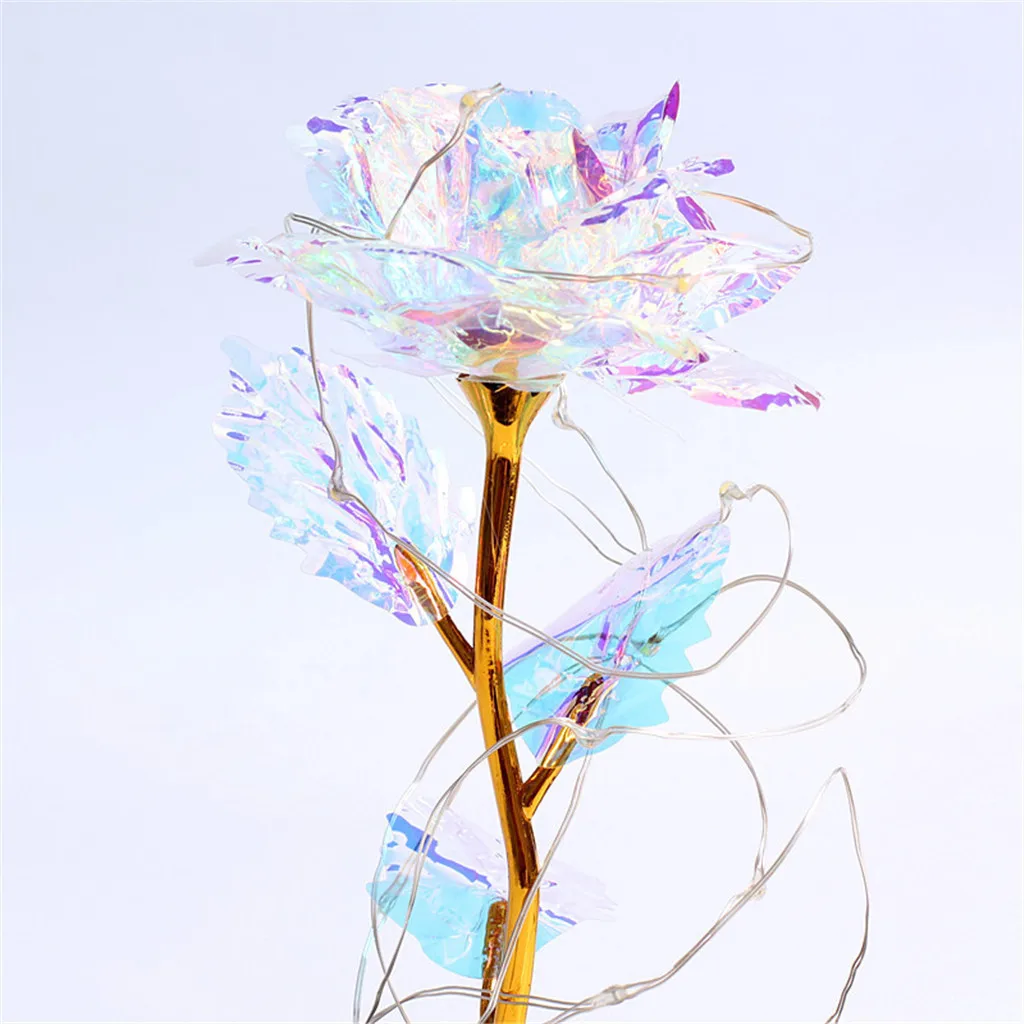 Gold Plated Rose Glass Lamp LED Lighted Fairy Rose Flowers Golden Rose Artificial Flower For Girl Wedding Valentine's Day Gift