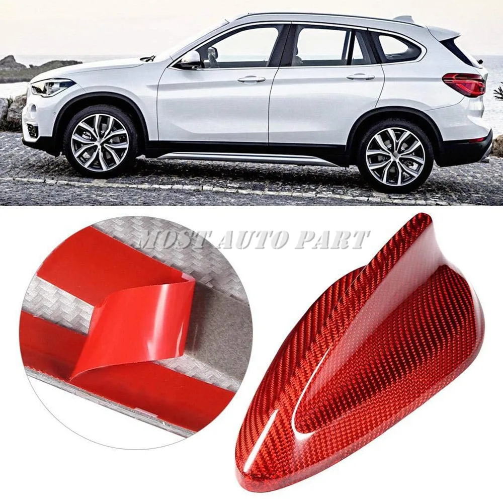 

Real Carbon Fiber Exterior Car Roof Shark Fin Antenna Cover Trim For BMW 1 2 Series X1 X2 F20 F21 F45 F46 F48 F39 Red/Black
