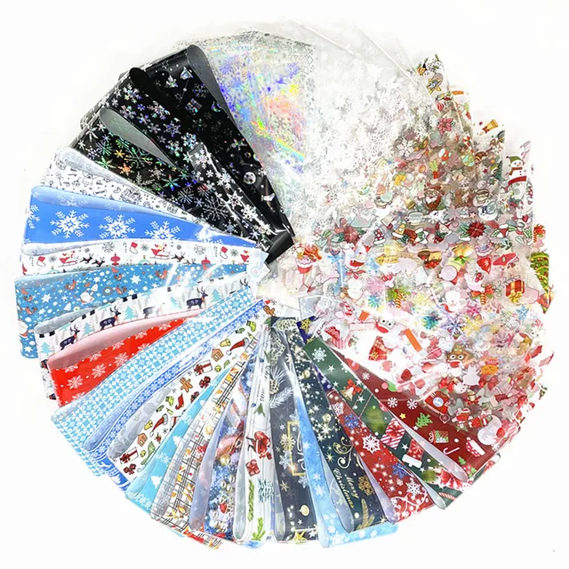 Introducing the 50 Sheets Christmas Nail Foils for Nails Xmas Transfer Paper Snowflakes Stickers Laser Wraps Set DIY Floral Nail Art Decorations