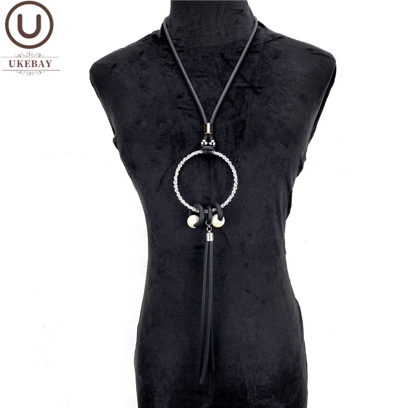 

UKEBAY New Silver Round Circle Pendant Necklace Women Long Necklace Rubber Handmade Luxury Designer Jewelry Bohemia Accessories