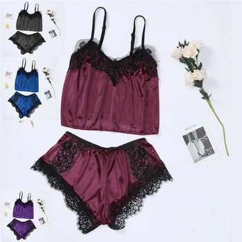 

SZMALL Sexy lady Sleepwear Set Lace Tops Vest Shorts 2pcs Sets For Women Nightwear