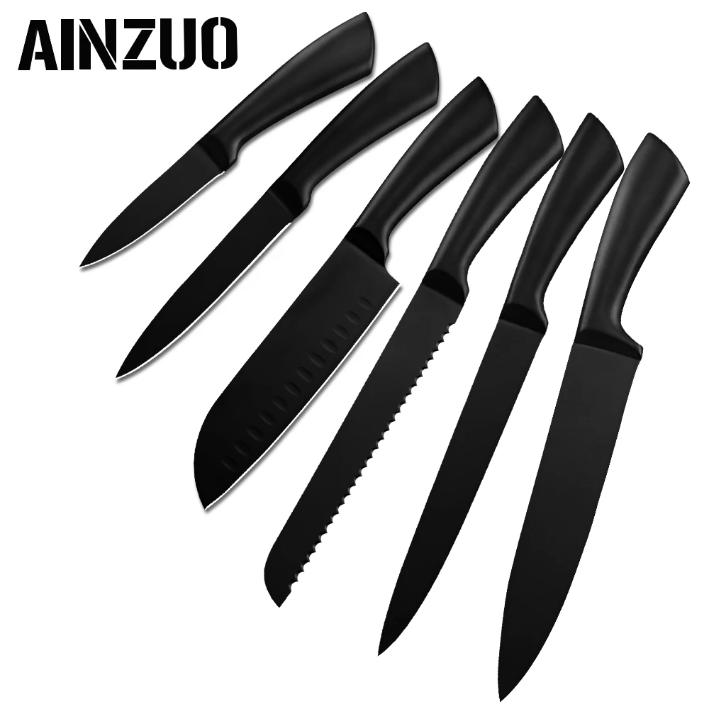 A.6 pcs set Набор кухонных ножей из нержавеющей стали AINZUO, Нескользящие столовые приборы, ножи с острым лезвием, мясо рыба, фрукты, суши, кухонные принадлежности - Цвет: A.6 pcs set