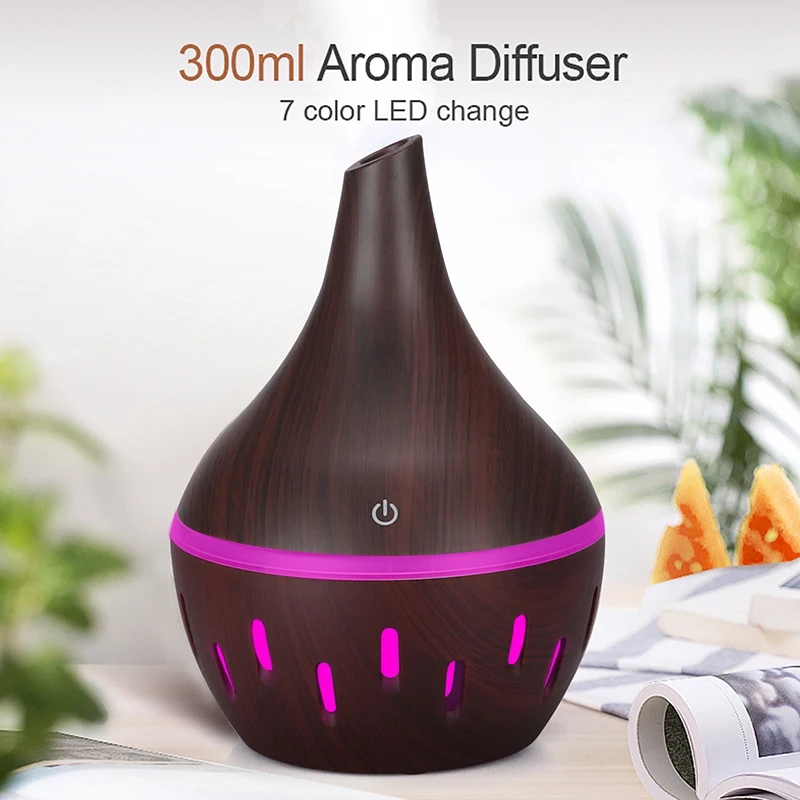 A USB Wood Grain Essential Oil Diffuser Ultrasonic Air Humidifier Household Aroma Diffuser Aromatherapy Mist Maker with Light - Цвет: A
