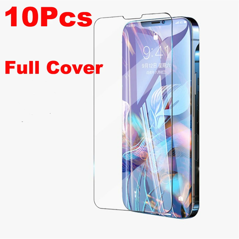 10Pcs Full Cover Tempered Glass For iPhone XR X XS 11 12 13 Pro Max 12