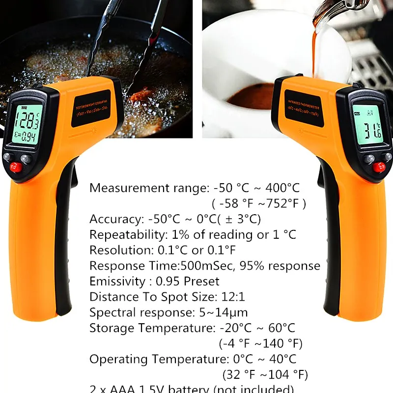 GM320 инфракрасный Температура измерительный прибор Цифровой Термометр Лазерный пирометр терморегулятор-50~ 400 ℃ тестер температуры для промышленности 40% OFF