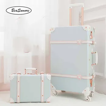 

BeaSumore 26 inch Retro PU Leather Rolling Luggage Sets Spinner Women Password Suitcase Wheels 20 inch Women's Handbag Trolley
