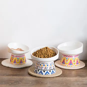 

Non-slip Ceramic Cat Bowl Feeder with Raised Stand Cervical Protect Food Water Cat Bowl Ceramic Small Dog Pet Supply pet product