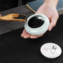 1 шт. Celadon Zen Путешествия Портативный чай печать керамические банки с крышкой кофе в зернах конфеты, печенье коллекция бак для хранения кухня