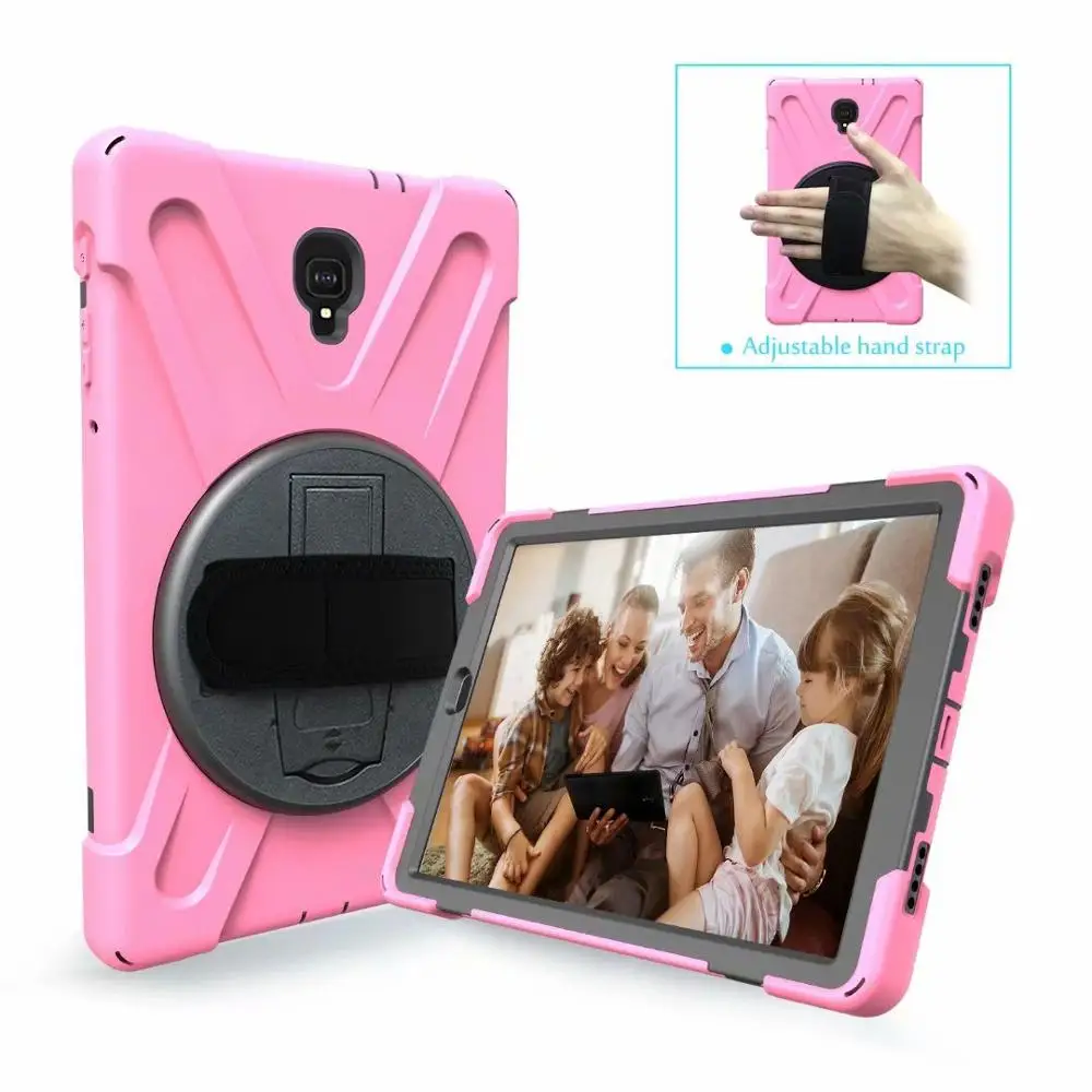 Розовый Детский безопасный противоударный чехол-подставка для samsung Galaxy Tab A A2 10," T590 T595 T597, чехол для планшета с ремешком на запястье+ ручка - Цвет: Розовый