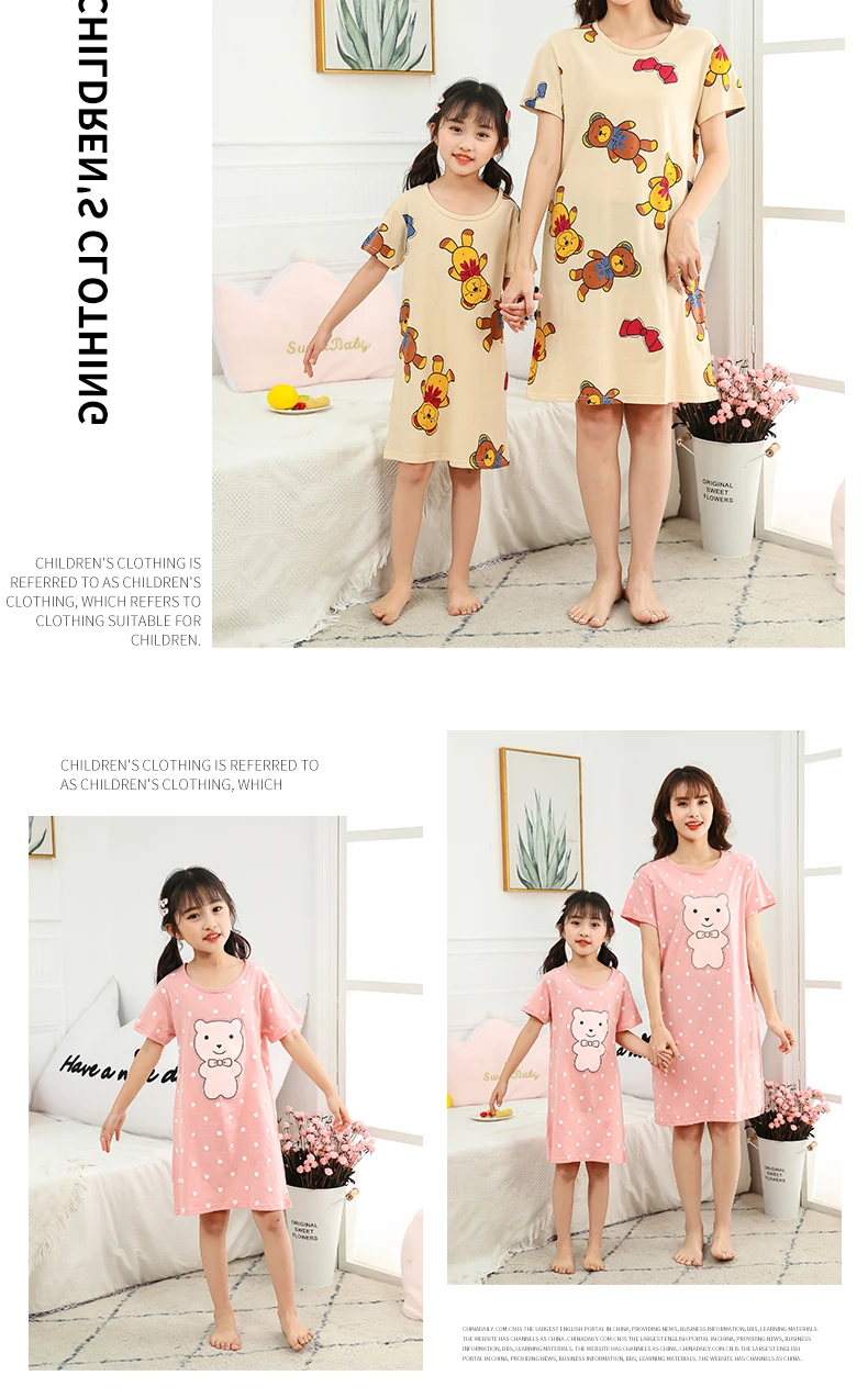 Summer Mom Daughter Night Dress Family Pajamas Sleepwear Kids Girl Nightgown Pajamas for Teen Girls Kids Pajamas Dress adonna nightgowns	