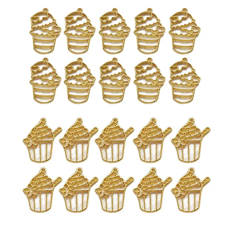 

10Pcs Handmade Golden Ice Cream Resin Frame Pendant Open Bezel Setting Resin Casting Art Jewelry Making