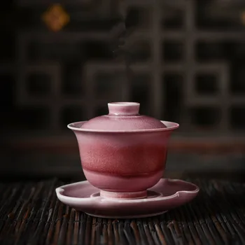 

150ml Red powder Chinese Retro Handmade Random Texture Color Glaze High Temperature Firing Ceramic Teacup Porcelain teacup