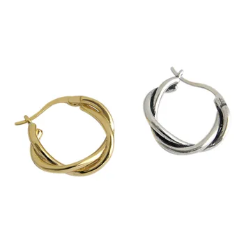 

925 Sterling Silver Earrings For Women Weaving Twist Female Gold Color Small Circle Hoop Fine Jewelry Brinco Gift New Arrival