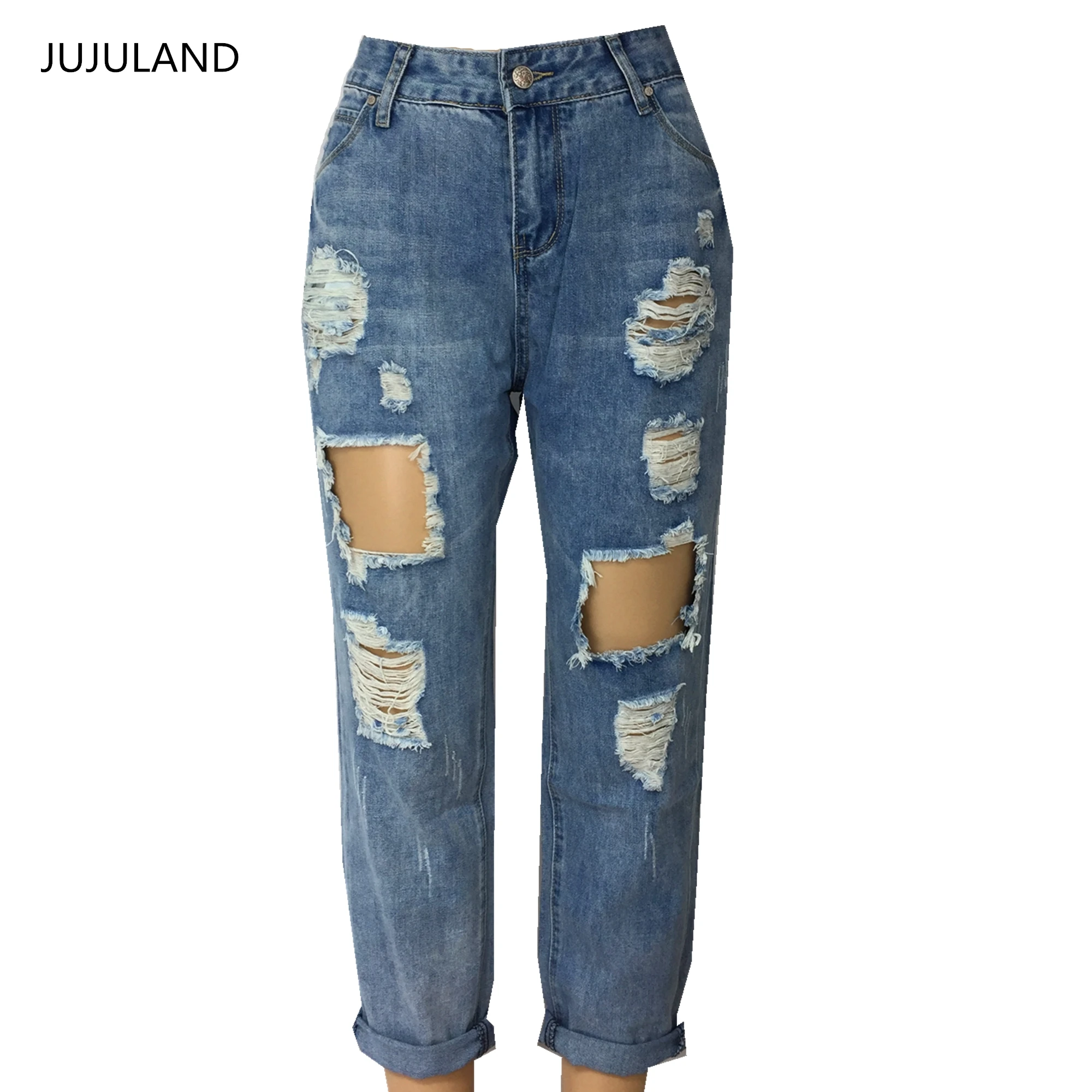 JUJULAND, женские джинсы, рваные, с высокой талией, прямые, повседневные джинсы, хип-хоп стиль, джинсы размера плюс, 9053