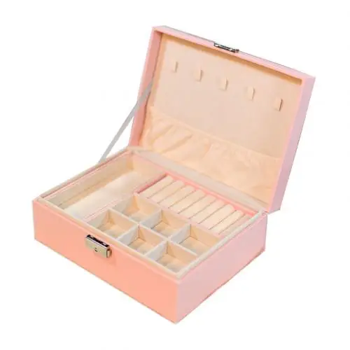 Pink Double Deck 1/2 слой Шкатулка Кольцо Серьги Часы чехол для хранения держатель Дисплей Органайзер - Цвет: Pink Double Deck