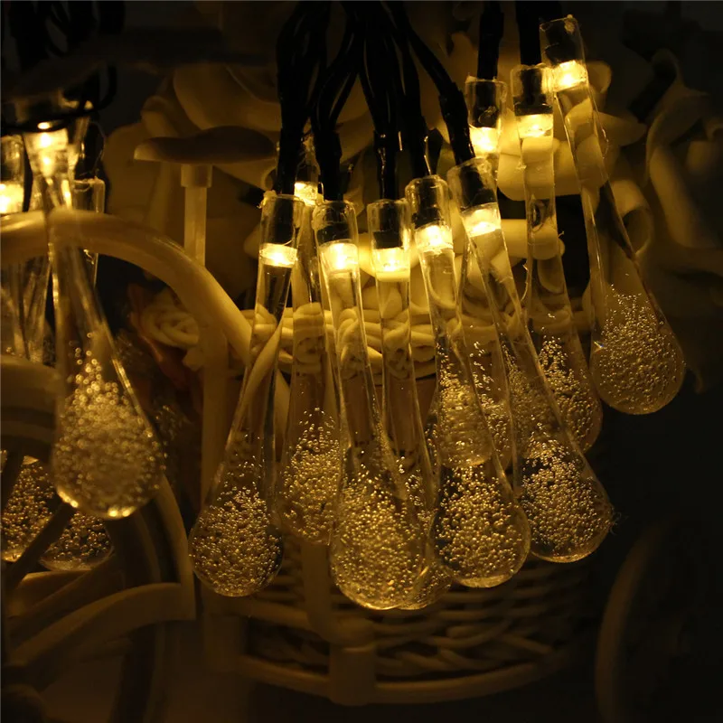 Тёплый белый 20LED солнечный светильник, гирлянда, тип капли воды, праздничный светильник, водонепроницаемая гирлянда, Рождественский светильник s для свадебной вечеринки, украшение для дома - Испускаемый цвет: Тёплый белый