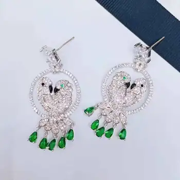 

S925 Zircon Earrings Micro Inlaid Chalcedony Double Parrot Earrings Water Drop Zircon Stone Bird Luxury Earrings for women
