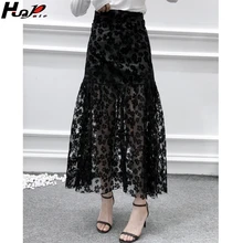 Huapate new mesh perspective embroidery long skirt