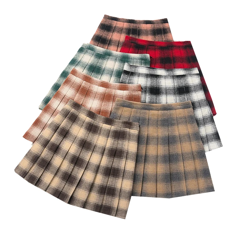 

Women Pleated Skirt Preppy Style Ladies Girls Plaid Skirts High Waist A-Line Female Mini Skirt Autumn Winter Woman Short Skirts