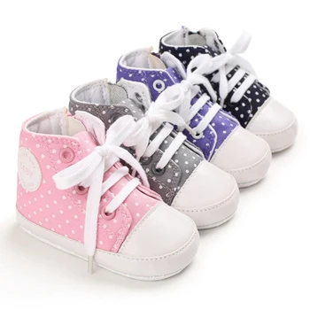 

Baby Shoes Boys Girls Polka Dot Anti-Slip Shoes Sneakers Soft Soled Walking Lace-Up Shoes First Walkers